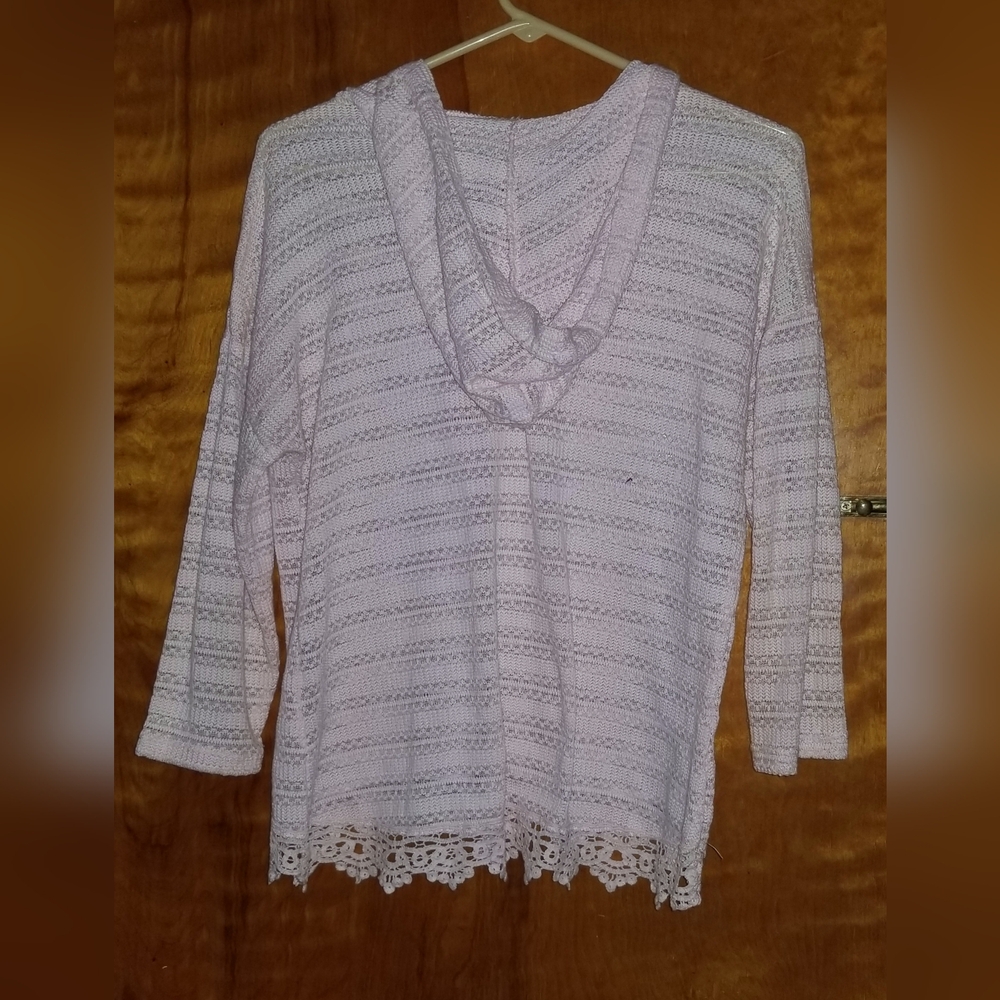 Women's No Boundaries (NOBO) Pink Light Knit Long-Sleeve Hooded Sweater Large 